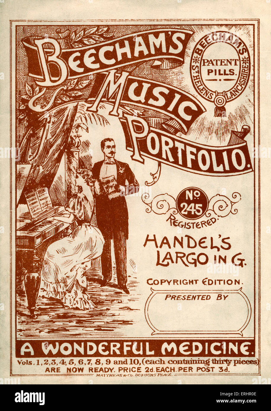 Beecham's Music Portfolio - no. 245:  Handel's Largo in G.  Copyright edition published by Beechams Patent Pills. Advertising Stock Photo