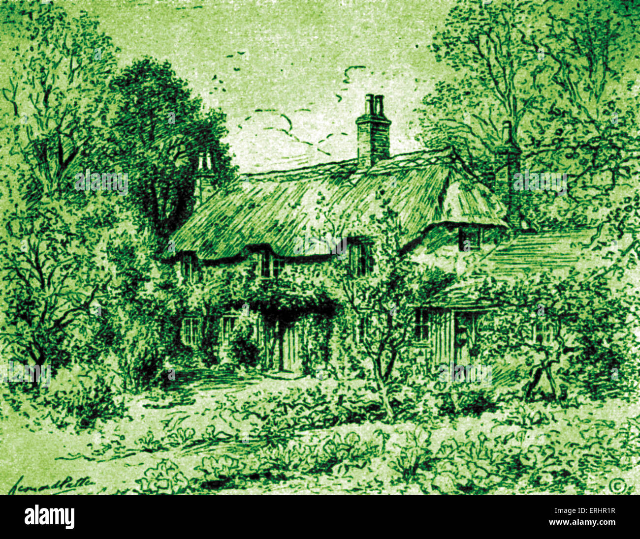 Thomas Hardy - Birthplace of the English poet and novelist at Higher Bockhampton, Dorset, U.K. Drawing by Leonard Patten. TH: Stock Photo