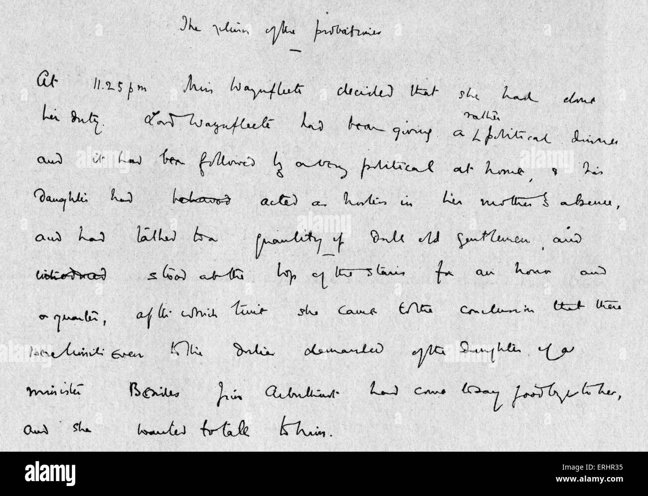 George Gissing - Handwriting: From the first manuscript of Gissing's novel, 'The Return of the Probationer'. English novelist: Stock Photo