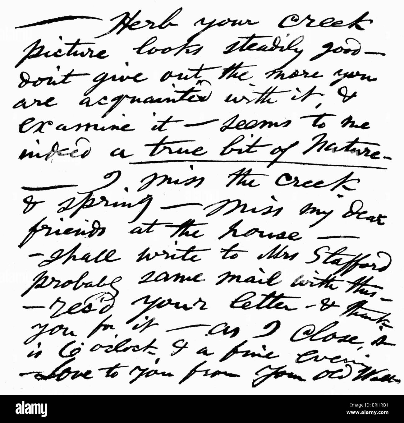 Walt Whitman - Facsimile of part of a letter from Walt Whitman to a young friend called Herb. American poet, essayist, Stock Photo