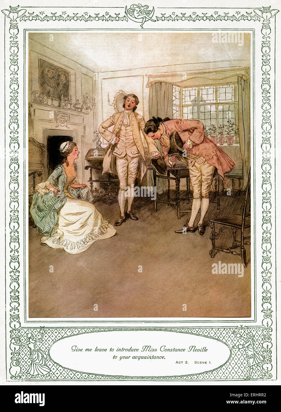 Oliver Goldsmith 's play - 'She Stoops to Conquer or The Mistakes of a Night'. Act 2, Scene I -  'Give me leave to introduce Stock Photo