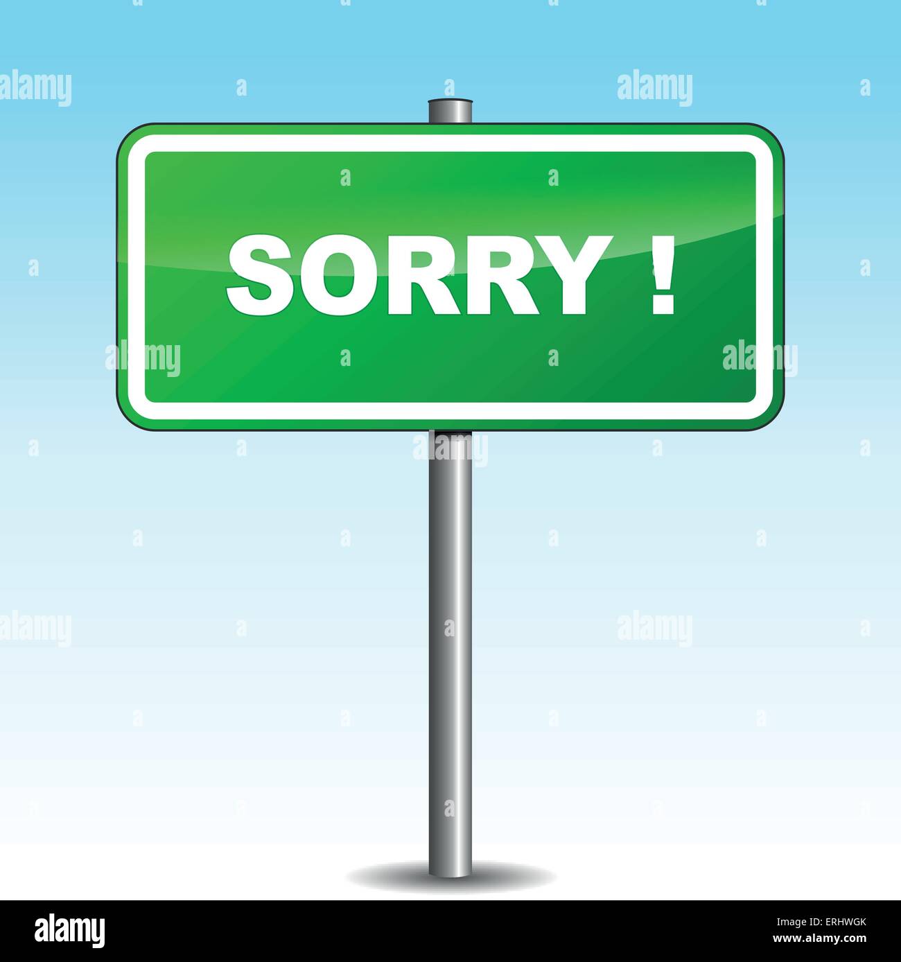 Vector illustration of sorry signpost on sky background Stock Vector