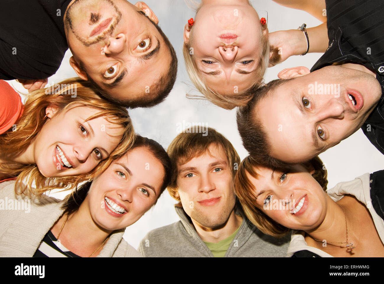Group of happy friends making funny faces Stock Photo