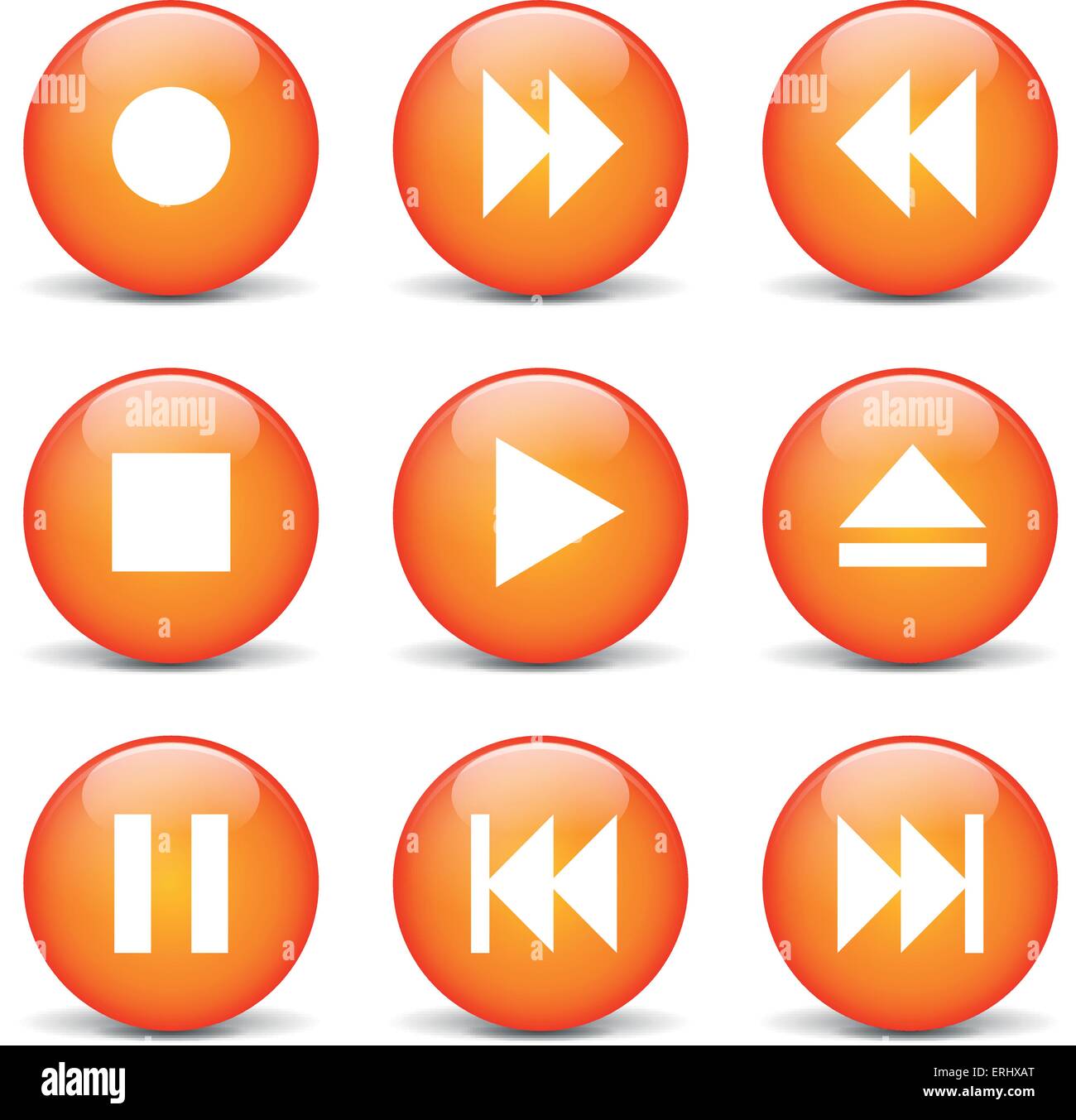 Vector illustration of orange set of multimedia web buttons Stock Vector
