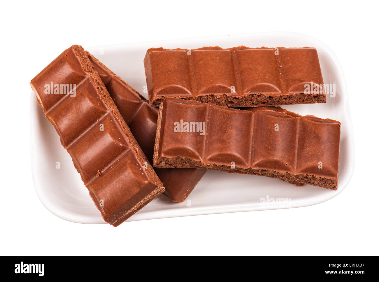 chocolate bar in a dish on white Stock Photo