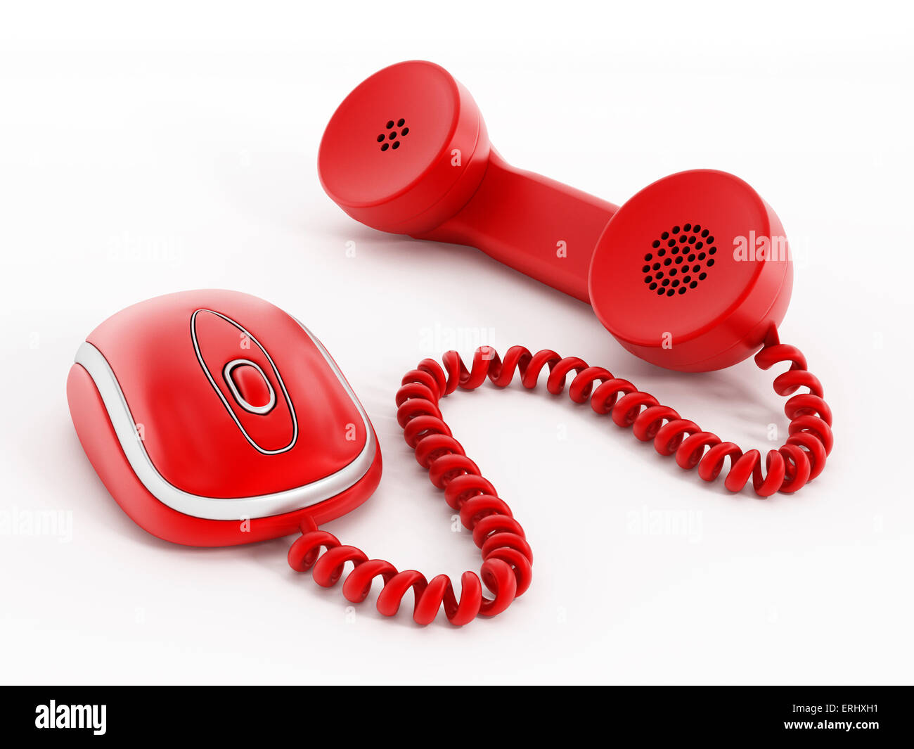 Phone receiver attached to mouse. Stock Photo