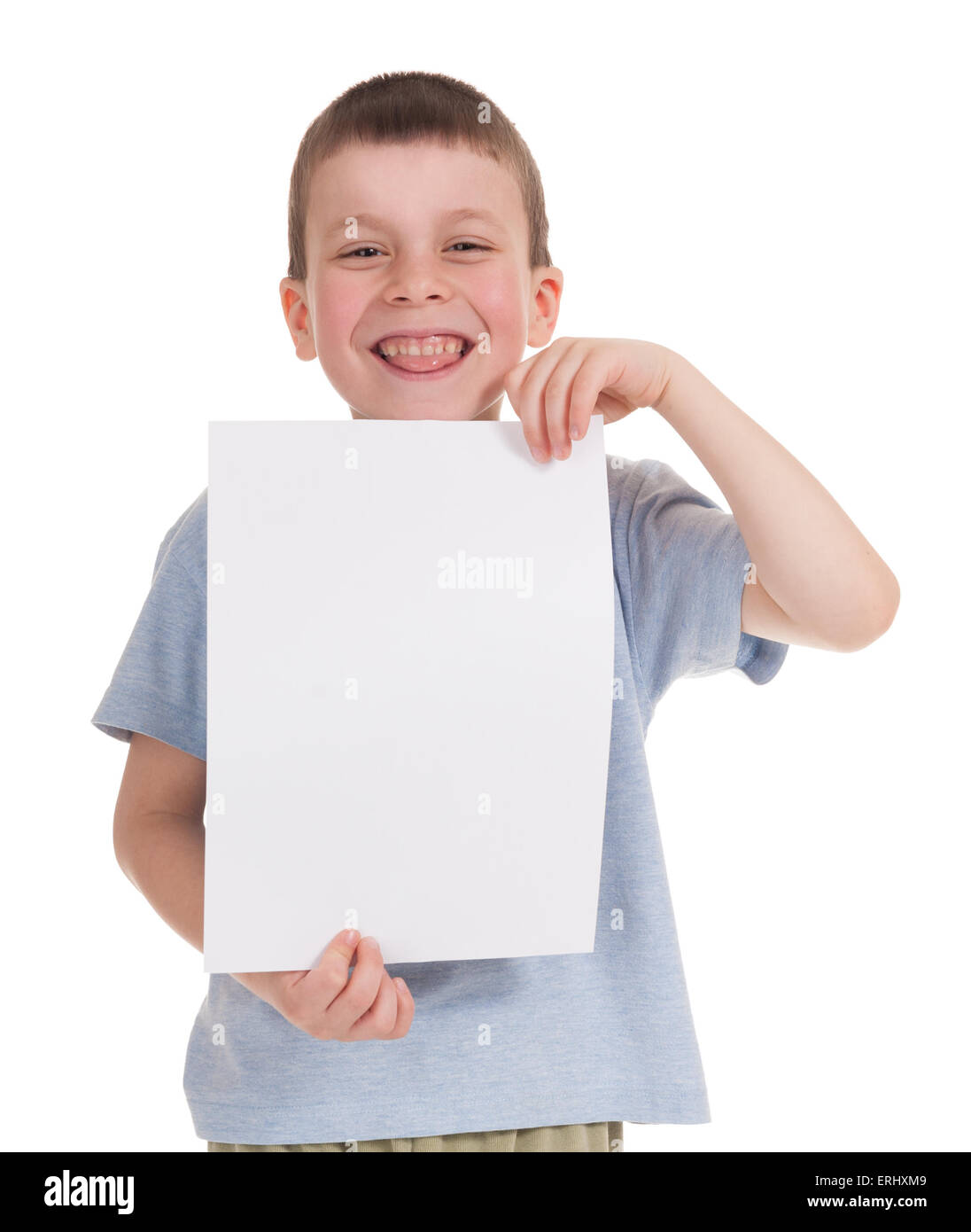 smiled boy with blank sheet paper Stock Photo - Alamy