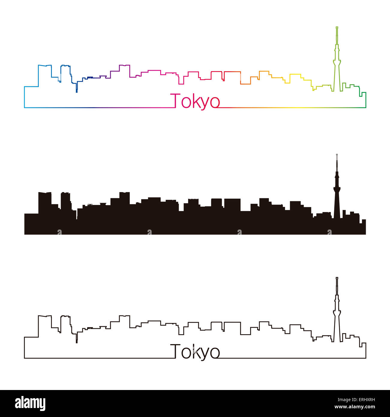 Tokyo V2  skyline linear style with rainbow in editable vector file Stock Photo