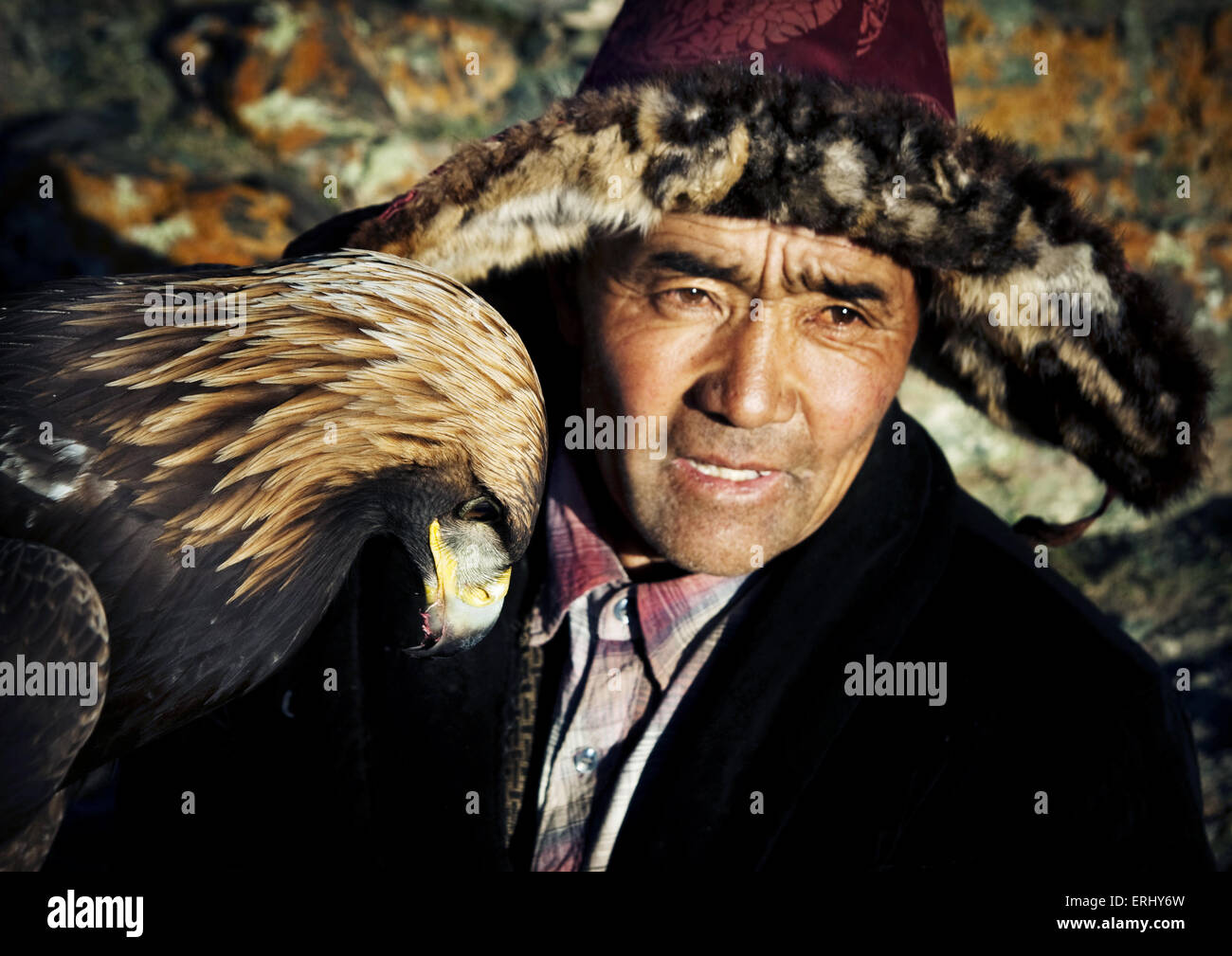 Mongolian Man Traditional Lifestyles Eagle Stock Photo