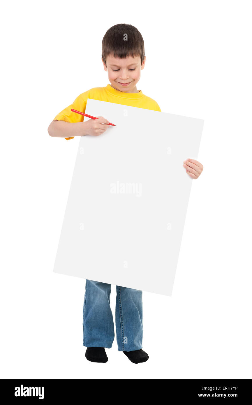 boy with blank paper sheet Stock Photo - Alamy