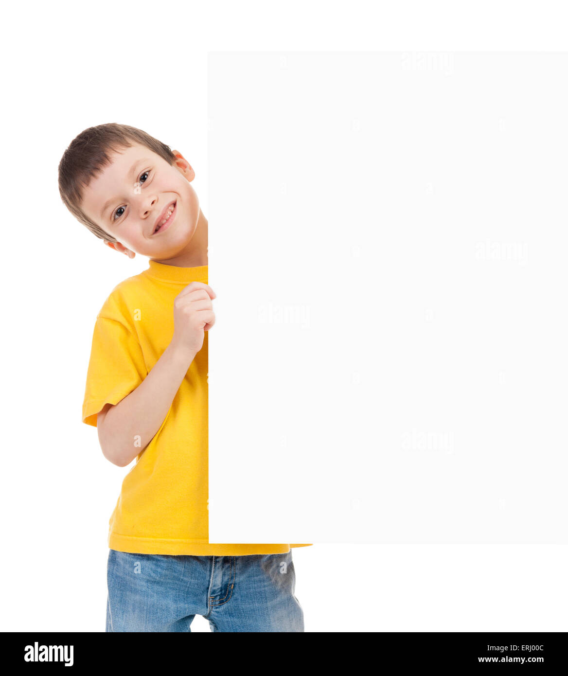 boy with blank paper sheet isolated Stock Photo - Alamy