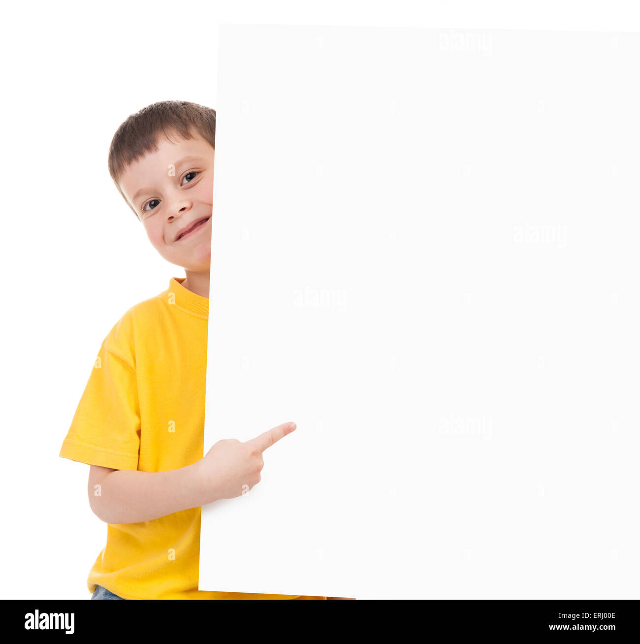boy with blank paper sheet isolated Stock Photo - Alamy