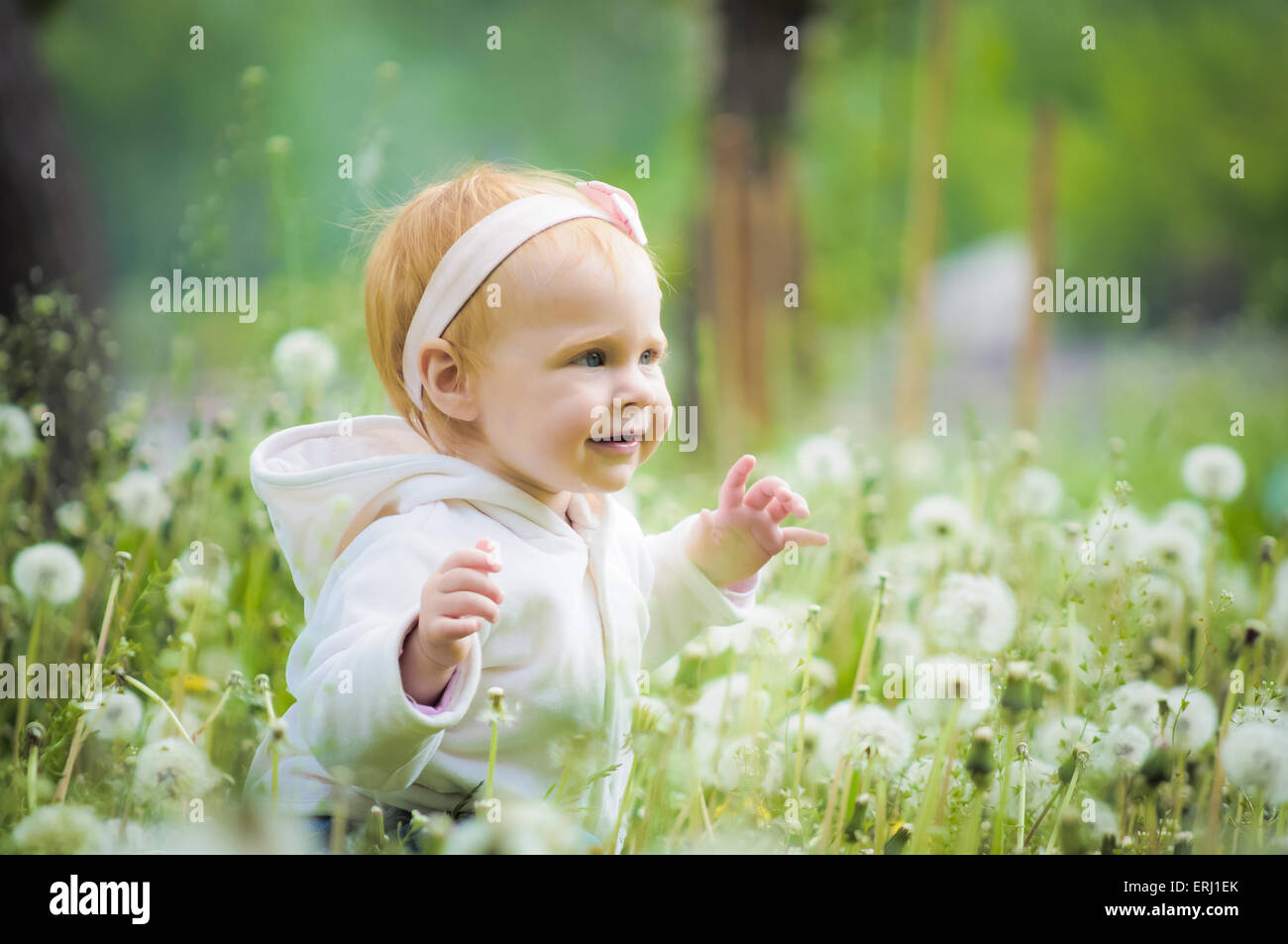 Outdoor portrait of a cute little baby in the grass Stock Photo - Alamy