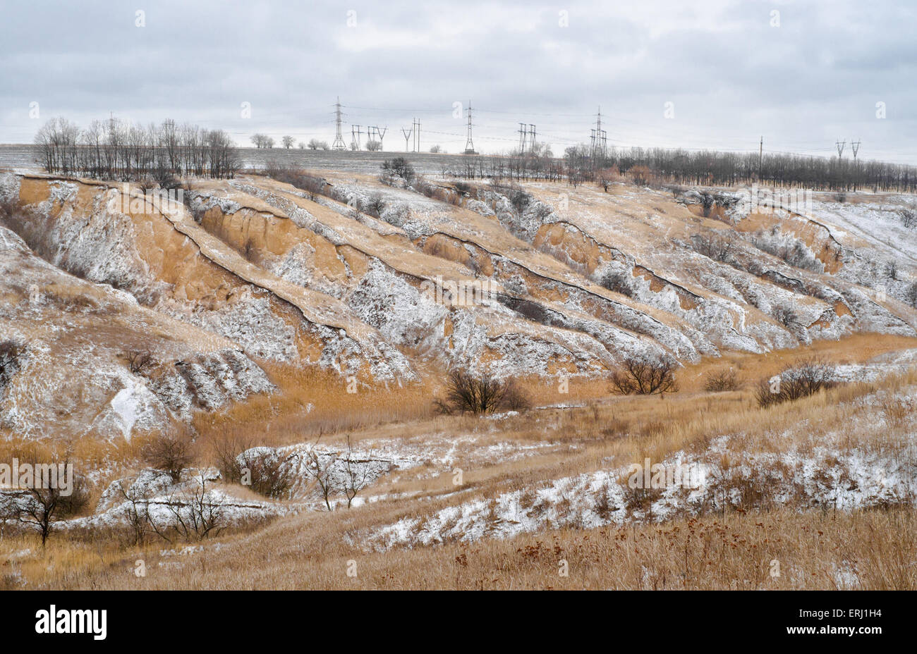 Soil erosion in Ukraine - winter version. Stock Photo