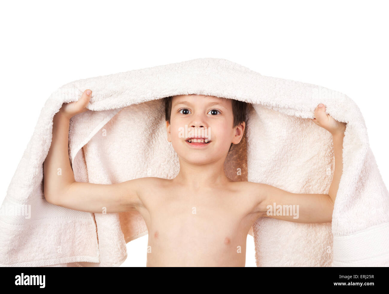 boy under towel Stock Photo Alamy