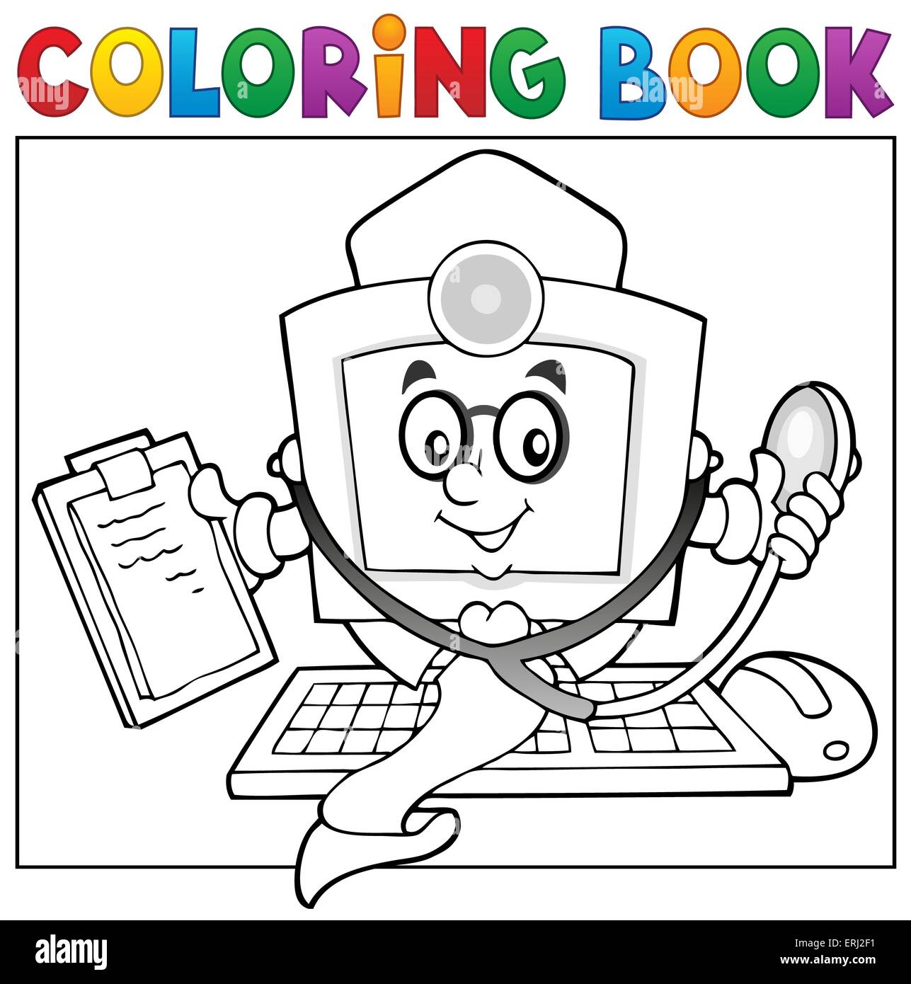 Coloring book computer doctor theme 1 picture illustration Stock