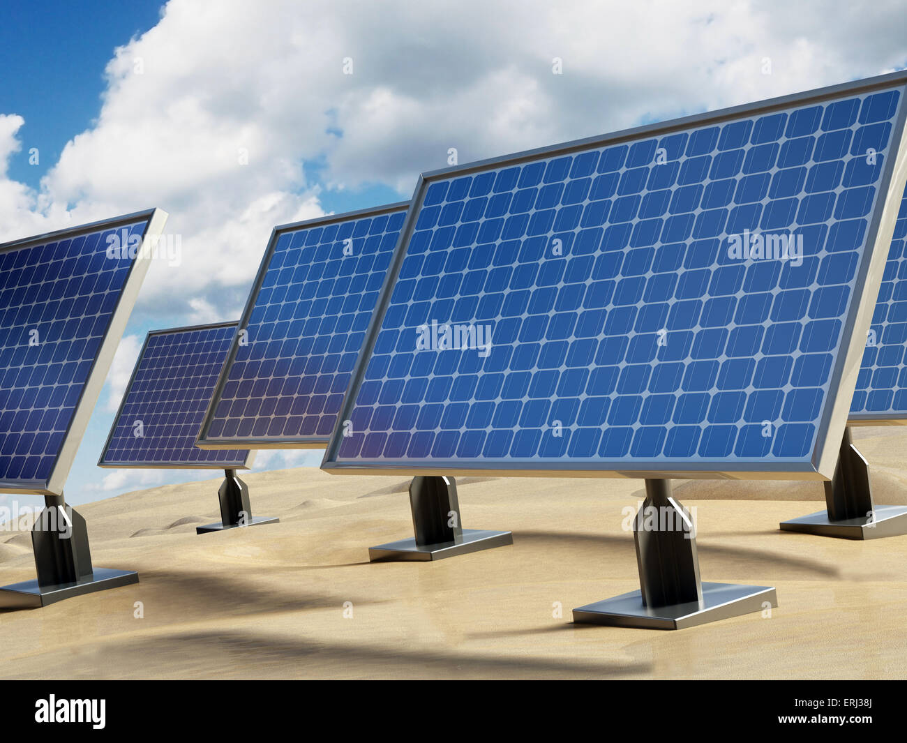 Solar panel on the desert sands. Stock Photo