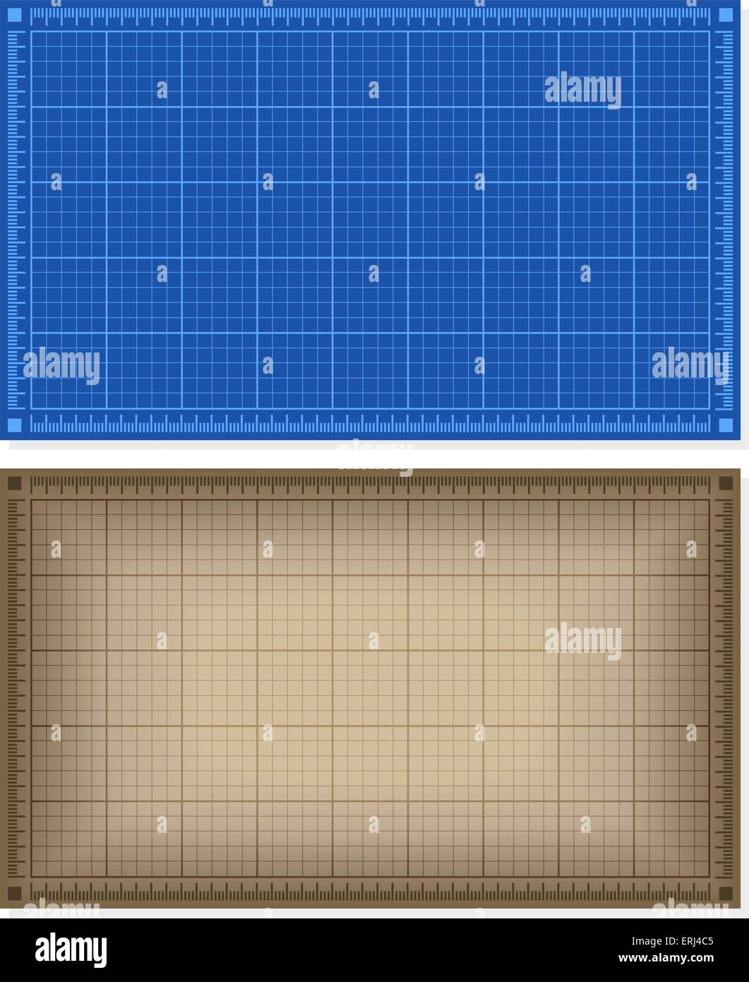 Set of blueprint backgrounds - blue and brown. Vector illustration. Stock Vector