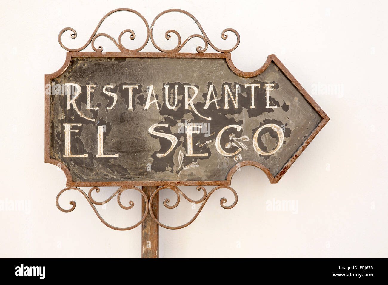 El Seco Restaurant Sign, Ubeda; Andalusia; Spain Stock Photo