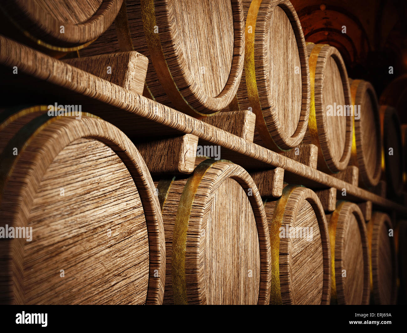 Wine barrels stacked in wine cellar Stock Photo Alamy