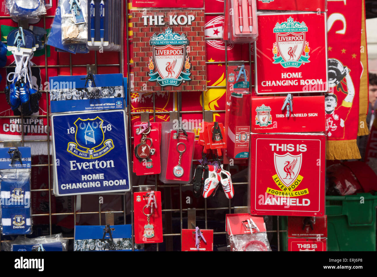 Liverpool and Everton football team souvenirs Stock Photo - Alamy