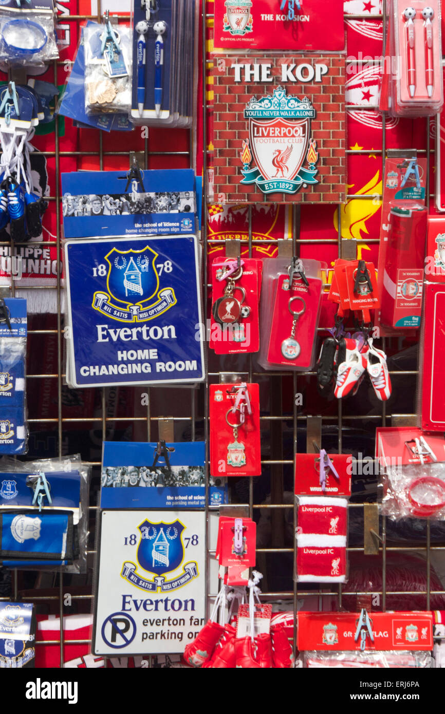 Liverpool and Everton football team souvenirs Stock Photo Alamy