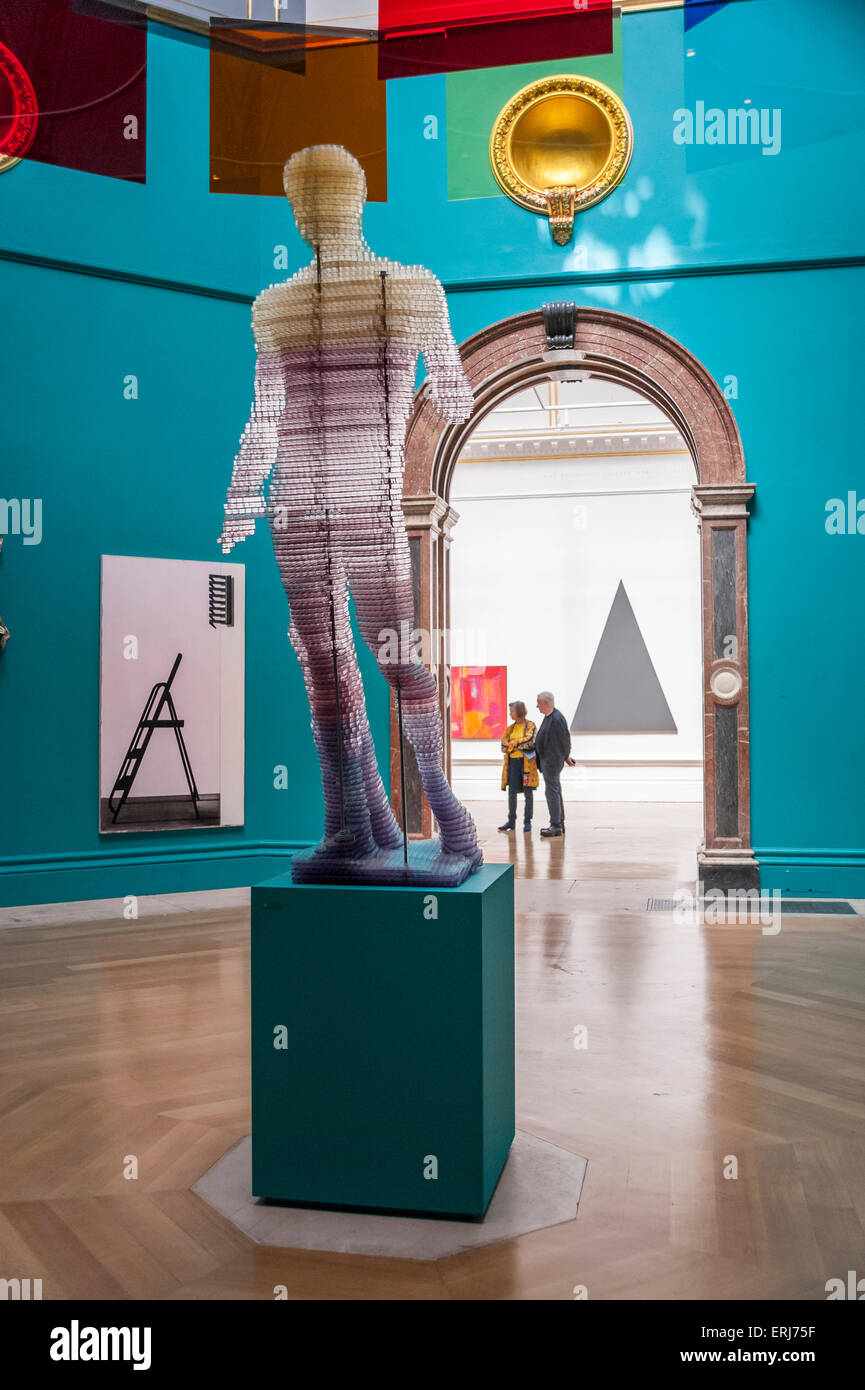 London, UK. 3 June 2015. 'Captcha No. 11 (Doryphoros)', a polycarbonate statue dominates the central hall at the press preview of the Summer Exhibition at the Royal Academy of Arts.  Held annually since 1769, the event has become the largest open submission exhibition in the world, displaying works in a variety of mediums and genres by emerging and established contemporary artists.  From over 12,000 entries, works have been selected and hung by Royal Academicians. Credit:  Stephen Chung / Alamy Live News Stock Photo
