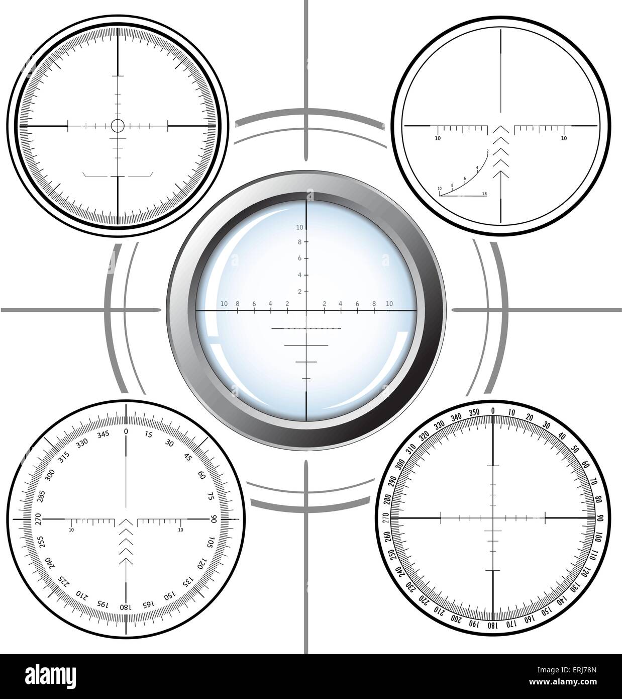 Set of military design elements - sniper scopes over white background. Vector illustration. All images could be easy modified. Stock Vector