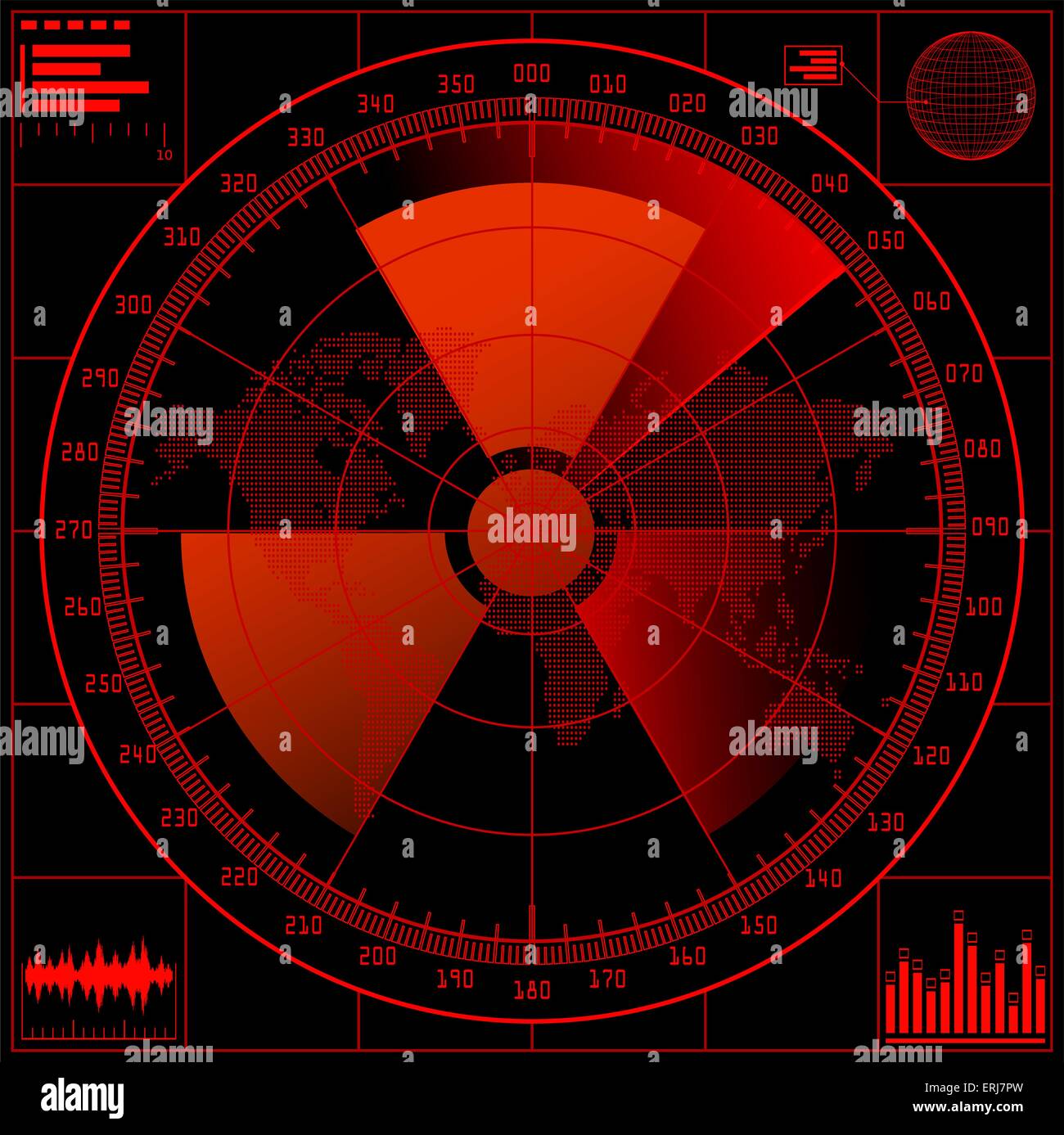 Radar screen  with radioactive sign. Stock Vector