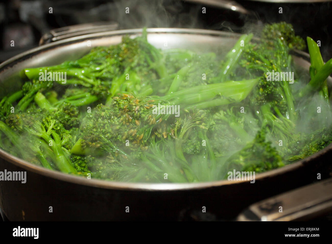 Steaming Broccolini Stock Photo