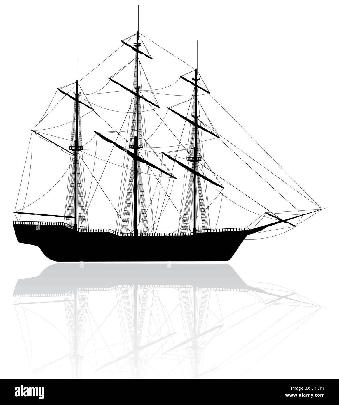 Black old ship isolated on white background Stock Vector