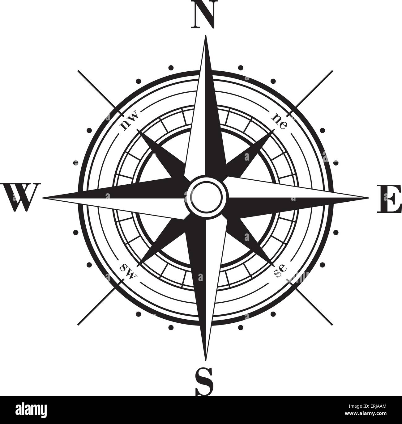 Black compass rose  isolated on white Stock Vector