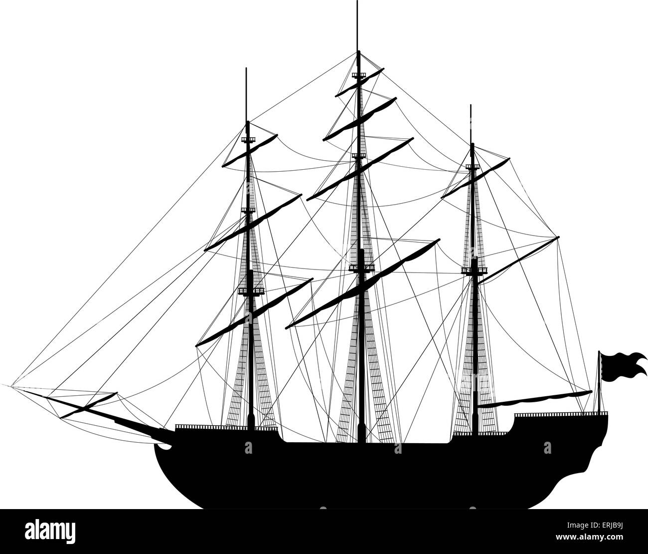 Large sailing ship. Detailed vector illustration of large black ship isolated on white background. Stock Vector