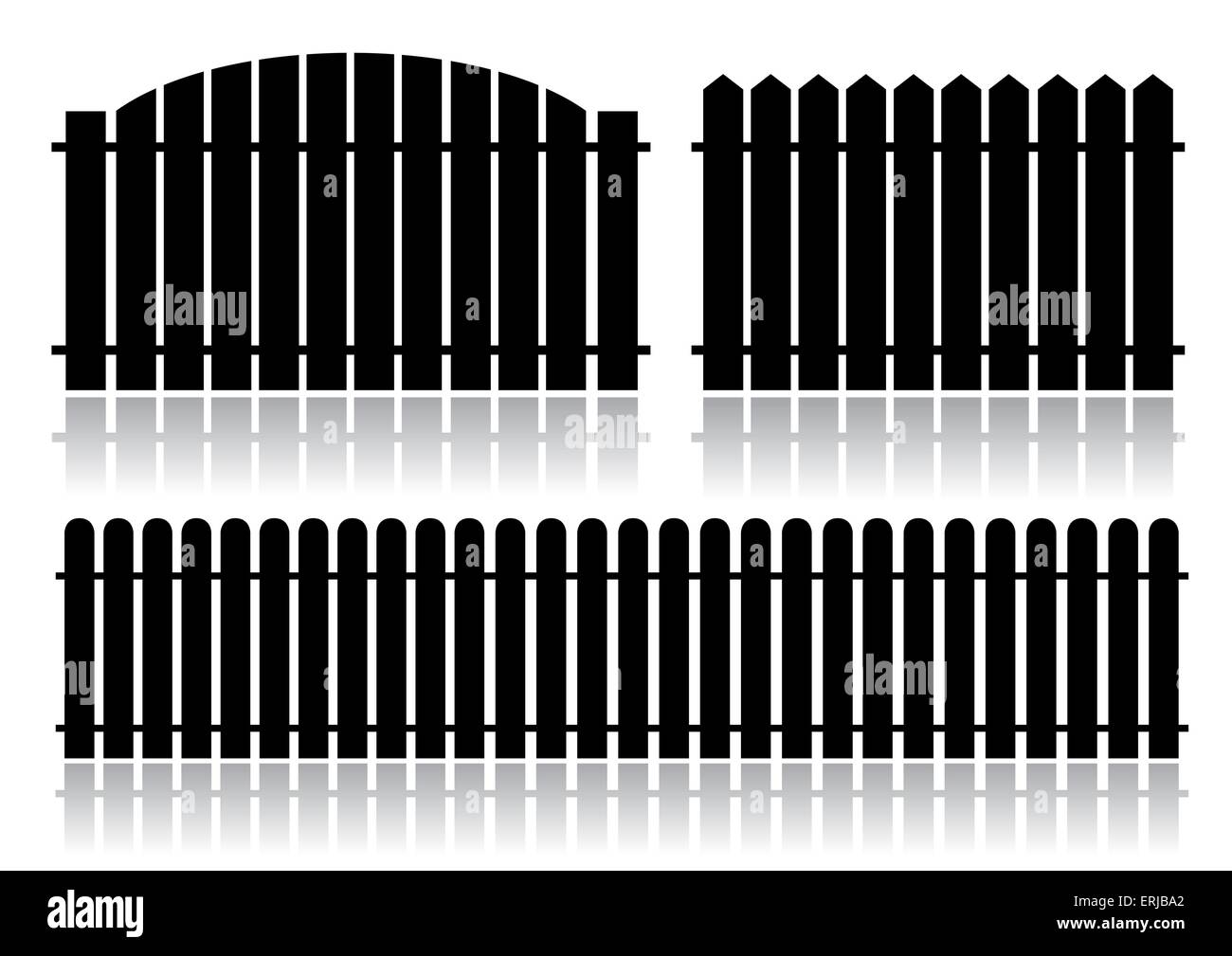 Set of black fences isolated on white background. Vector illustration. Stock Vector