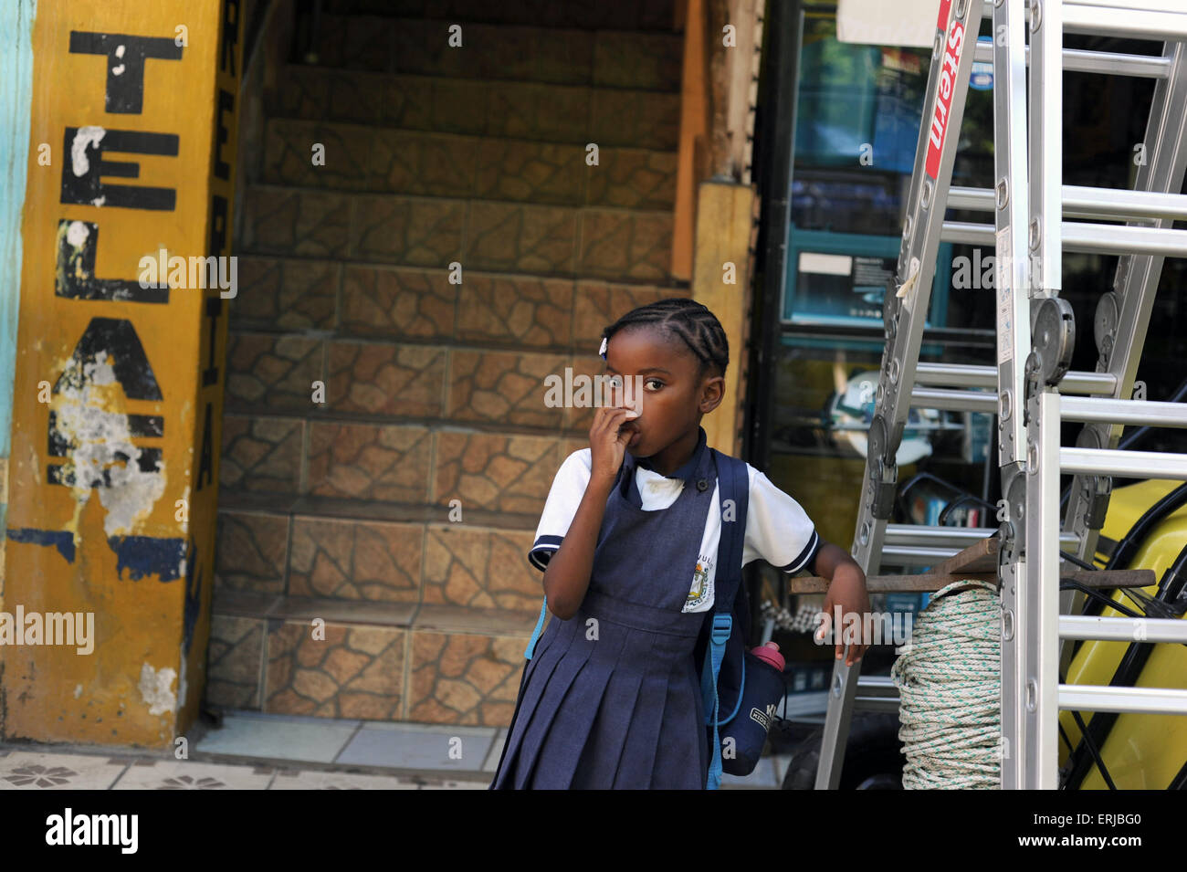 A Garifuna girl in Livingston, Isabal Department in Guatemala. Stock Photo