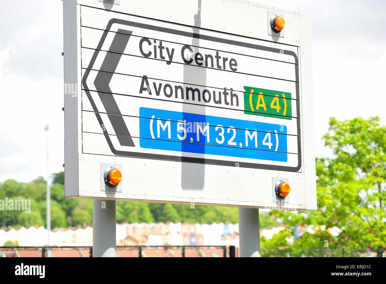 A road sign in Bristol directing traffic towards the city centre and Avonmouth Stock Photo Alamy