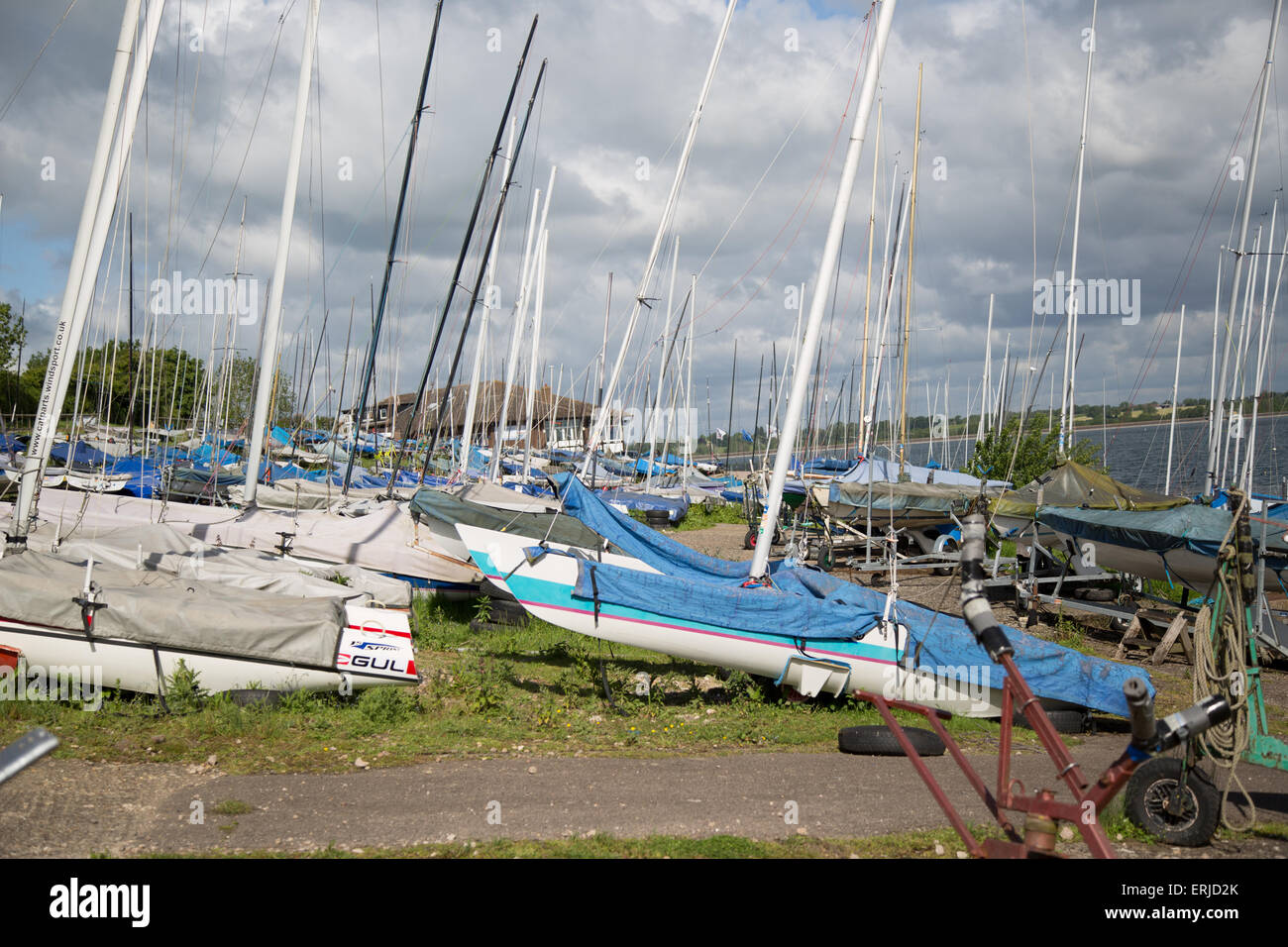 Boats at Draycote Sailing Club at Draycote Water Stock Photo