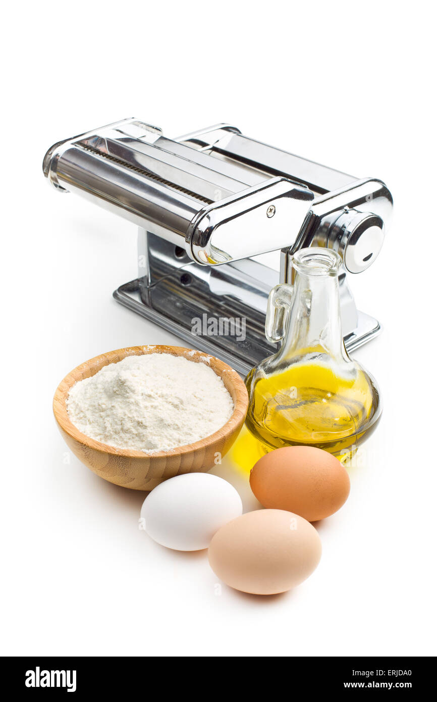 the ingredients for preparing pasta and pasta machine Stock Photo Alamy