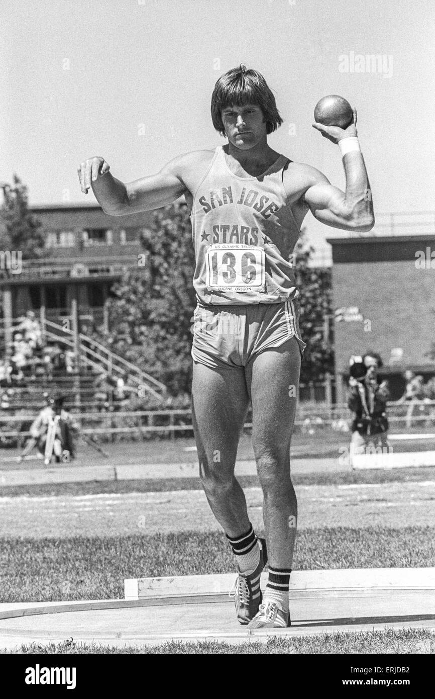 Bruce Jenner competing in the decathlon at he1976 US Olympic Track and
