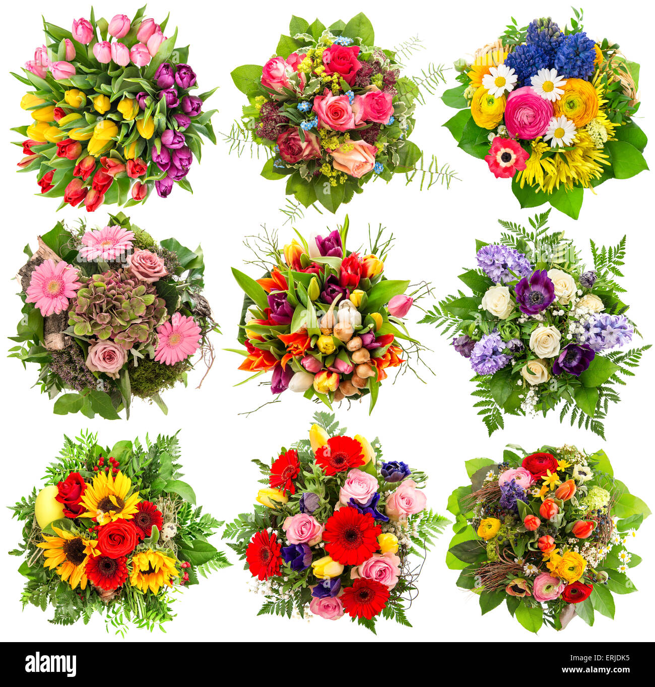 Flowers bouquet for spring and summer holidays. Floral objects isolated on white background