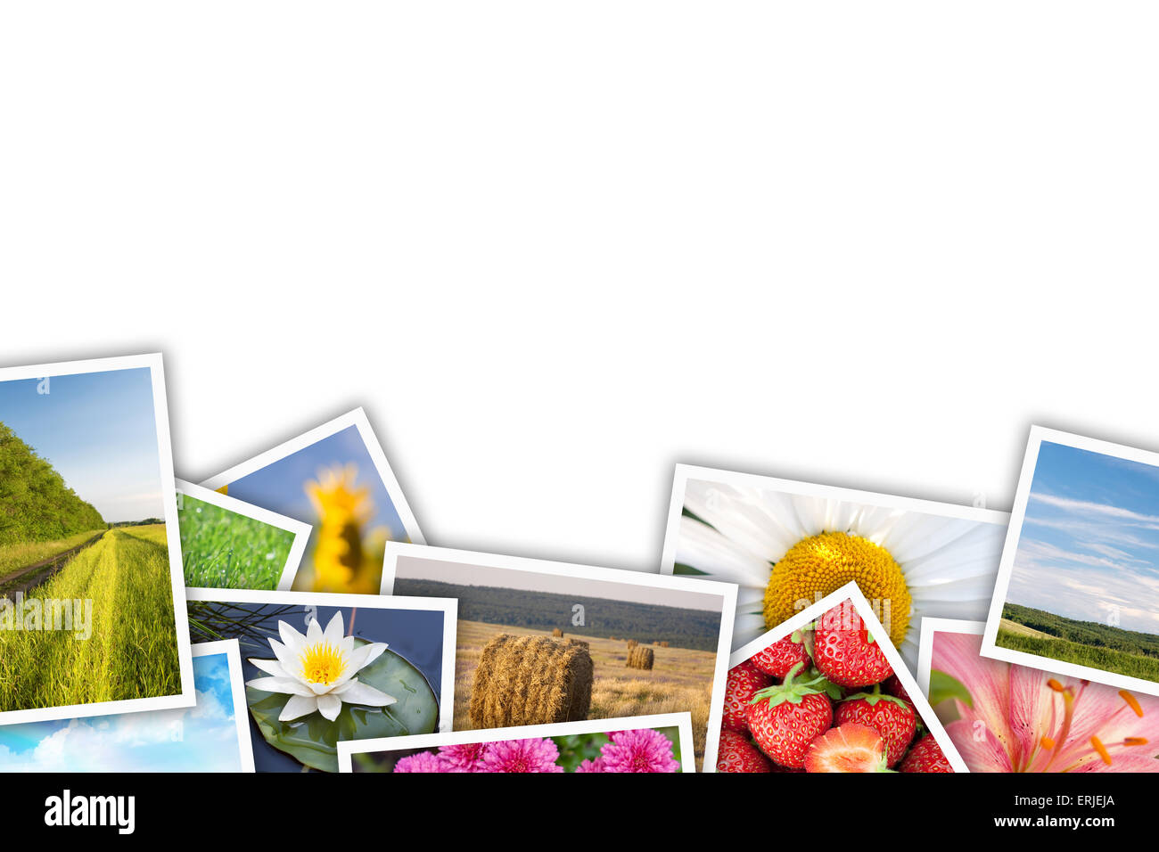 Stack of printed pictures collage with copy space for your text or ...