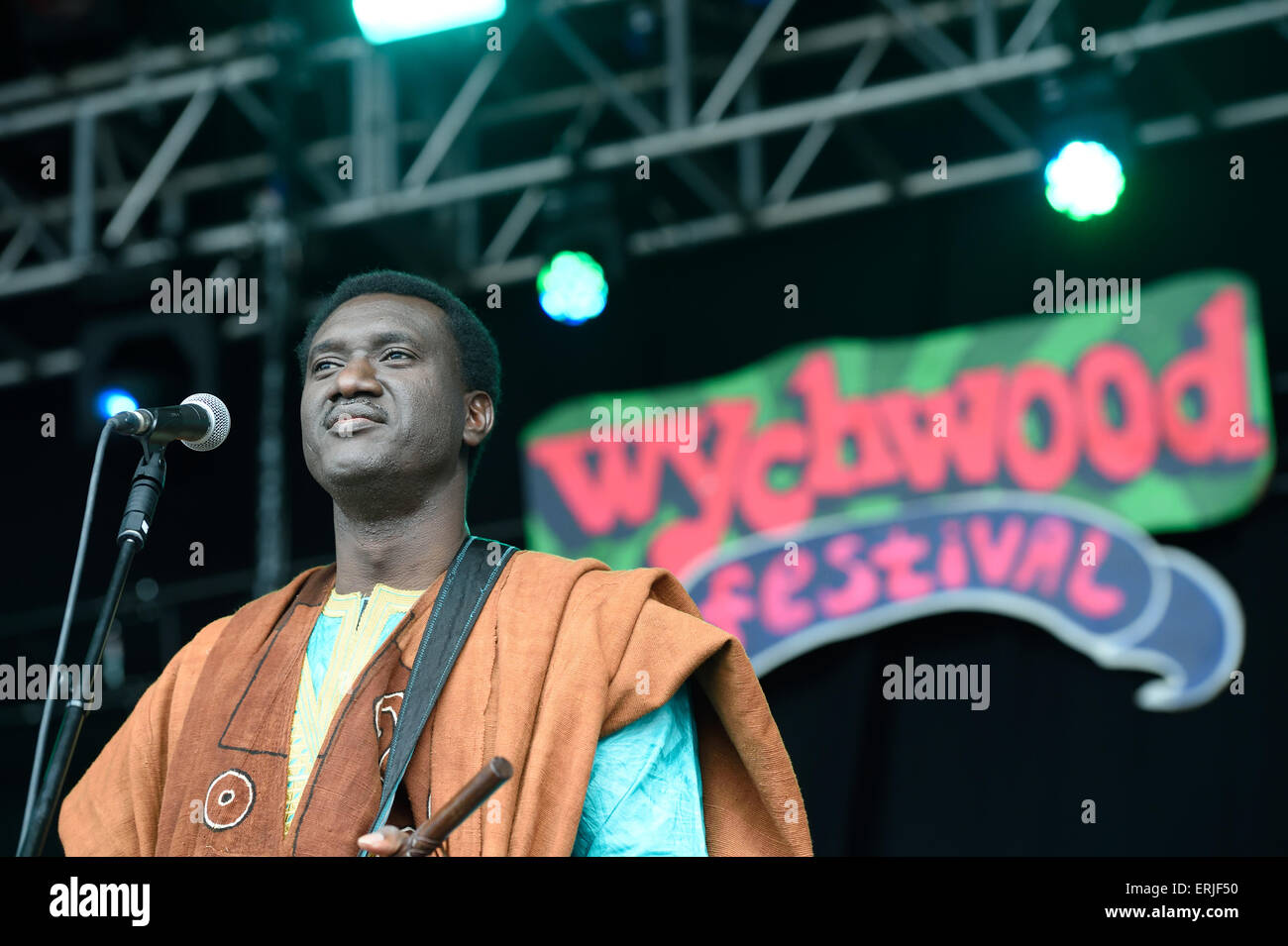 Bassekou Kouyate and Ngoni Ba play at the Wychwood Music Festival 2015 Cheltenham, Gloucestershire, England. Stock Photo