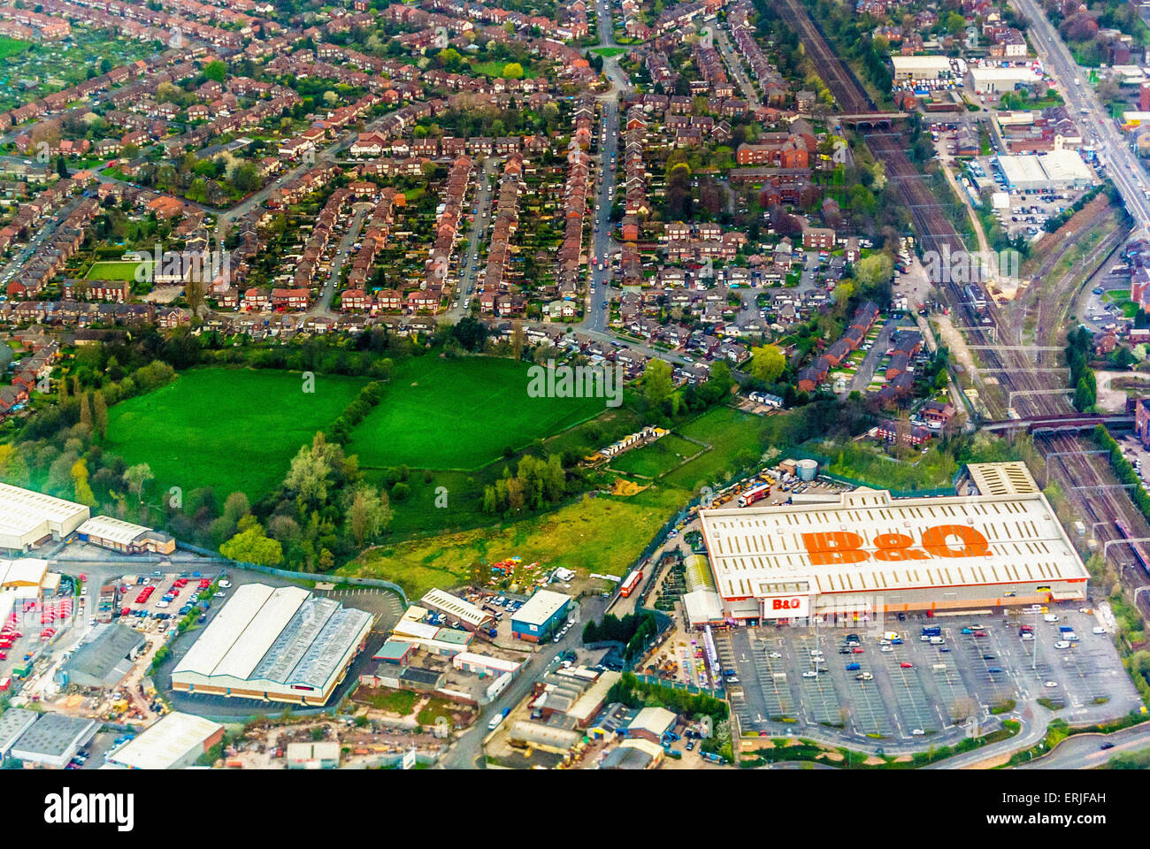 Aerial photo of suburban homes in UK and B&Q DIY store Stock Photo - Alamy