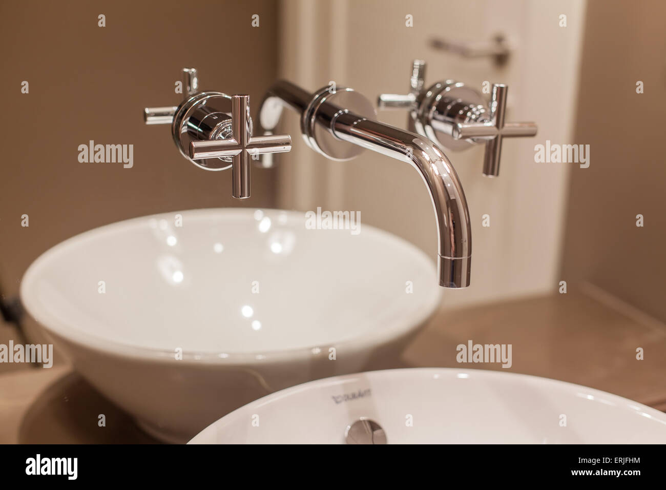 Water tap and marble sink Stock Photo