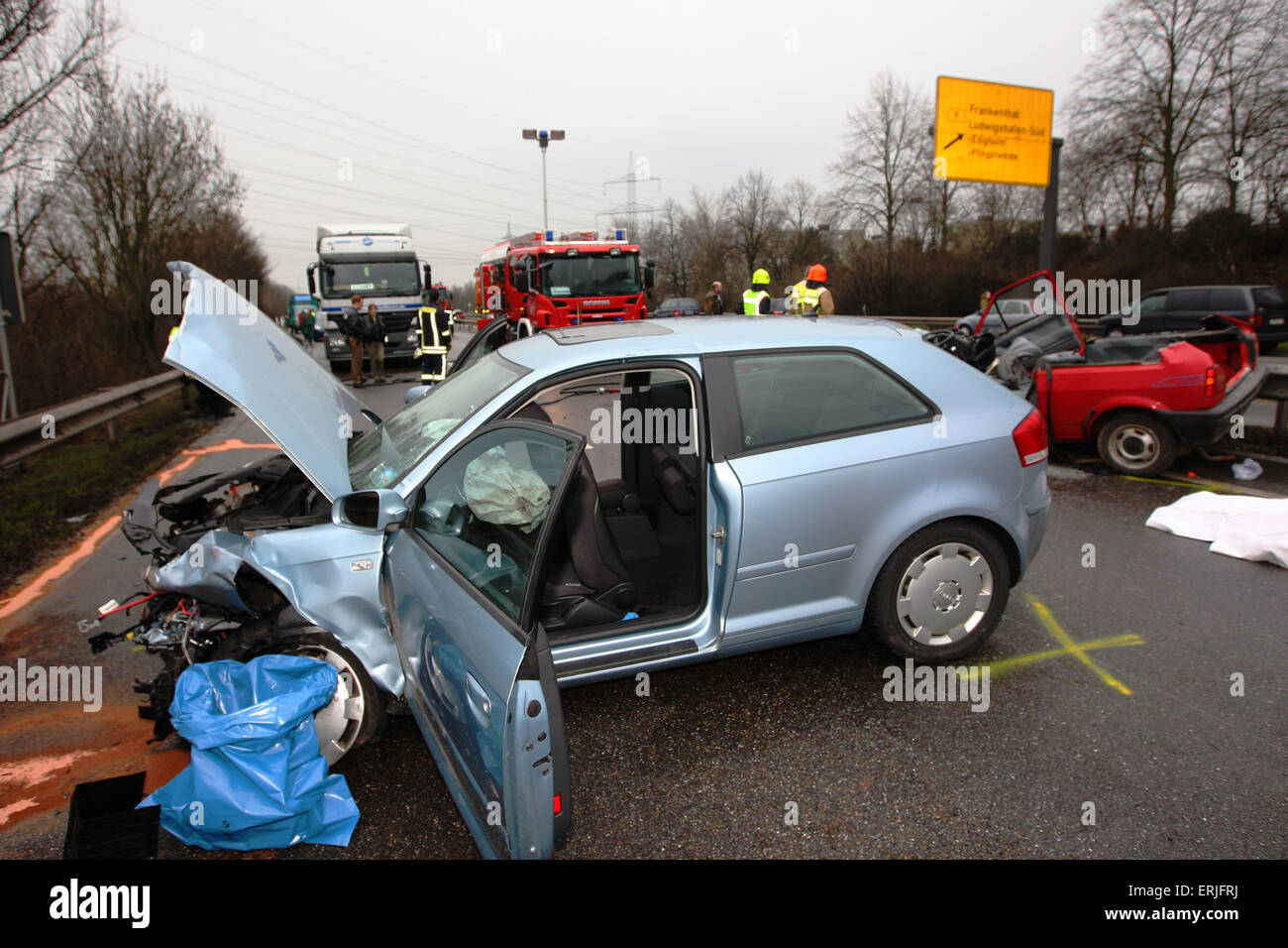 Accident scene with different cars after avoiding speed limit Stock