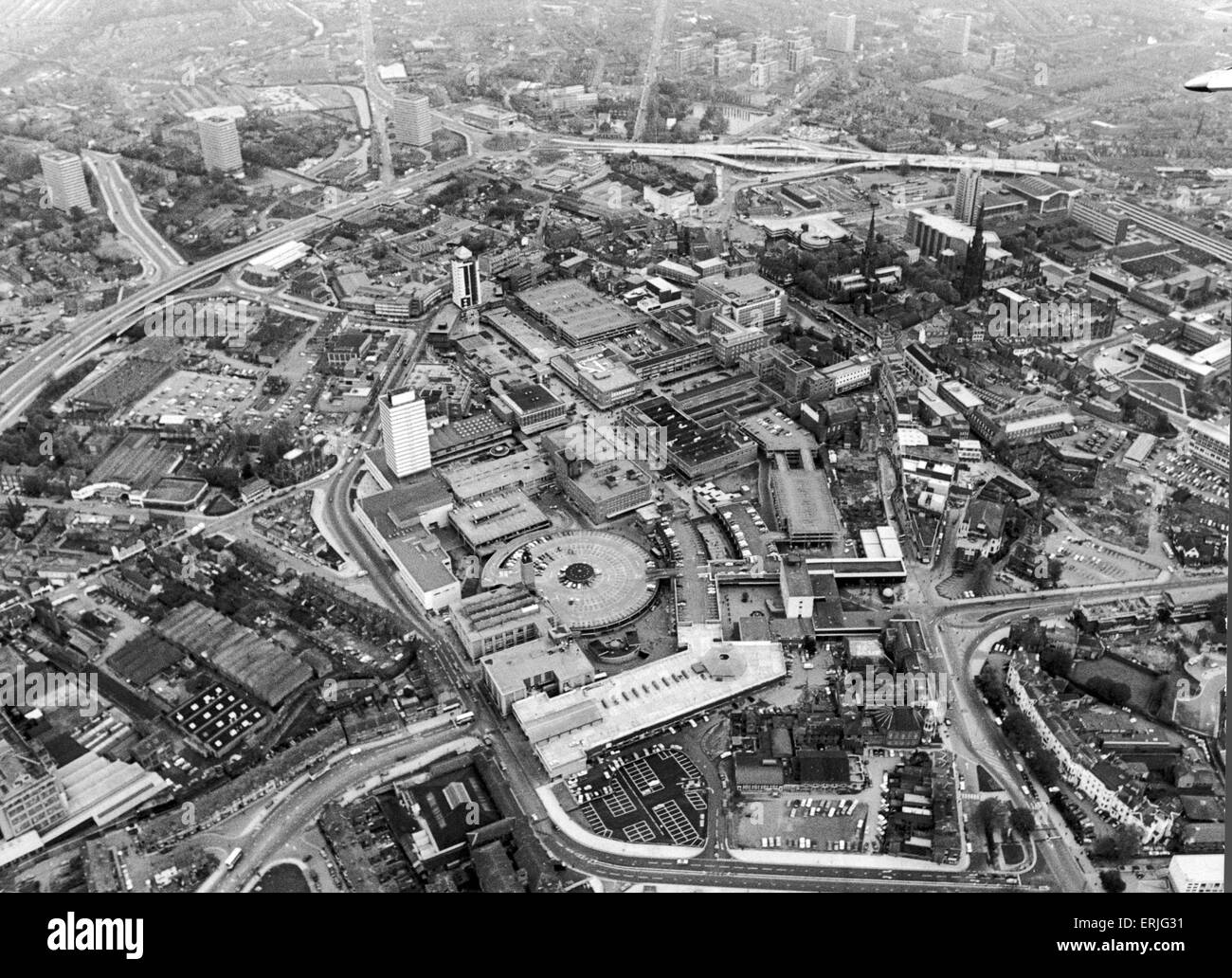 Aerial view of Coventry City Centre 23rd July 1969 Stock Photo