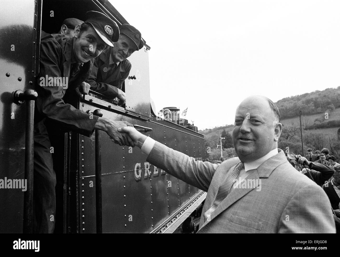 Dr Richard Beeching, Chairman of British Railways, reopens the Dart Valley Railway, South Devon Railway, 21st May 1969. He became a household name in Britain in the early 1960s for his report 'The Reshaping of British Railways', commonly referred to as 'T Stock Photo