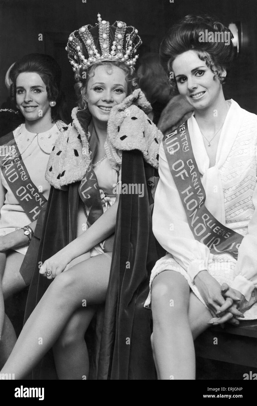 1970 Coventry Carnival Queen seen here with her two maids of honour. 9th April 1970 Stock Photo
