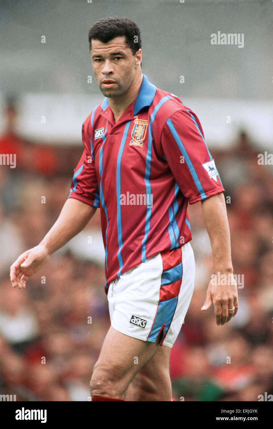 Aston Villa footballer Paul McGrath in action during their Premier league match against Tottenham Hotspur at Villa Park. 28h August 1993. Stock Photo