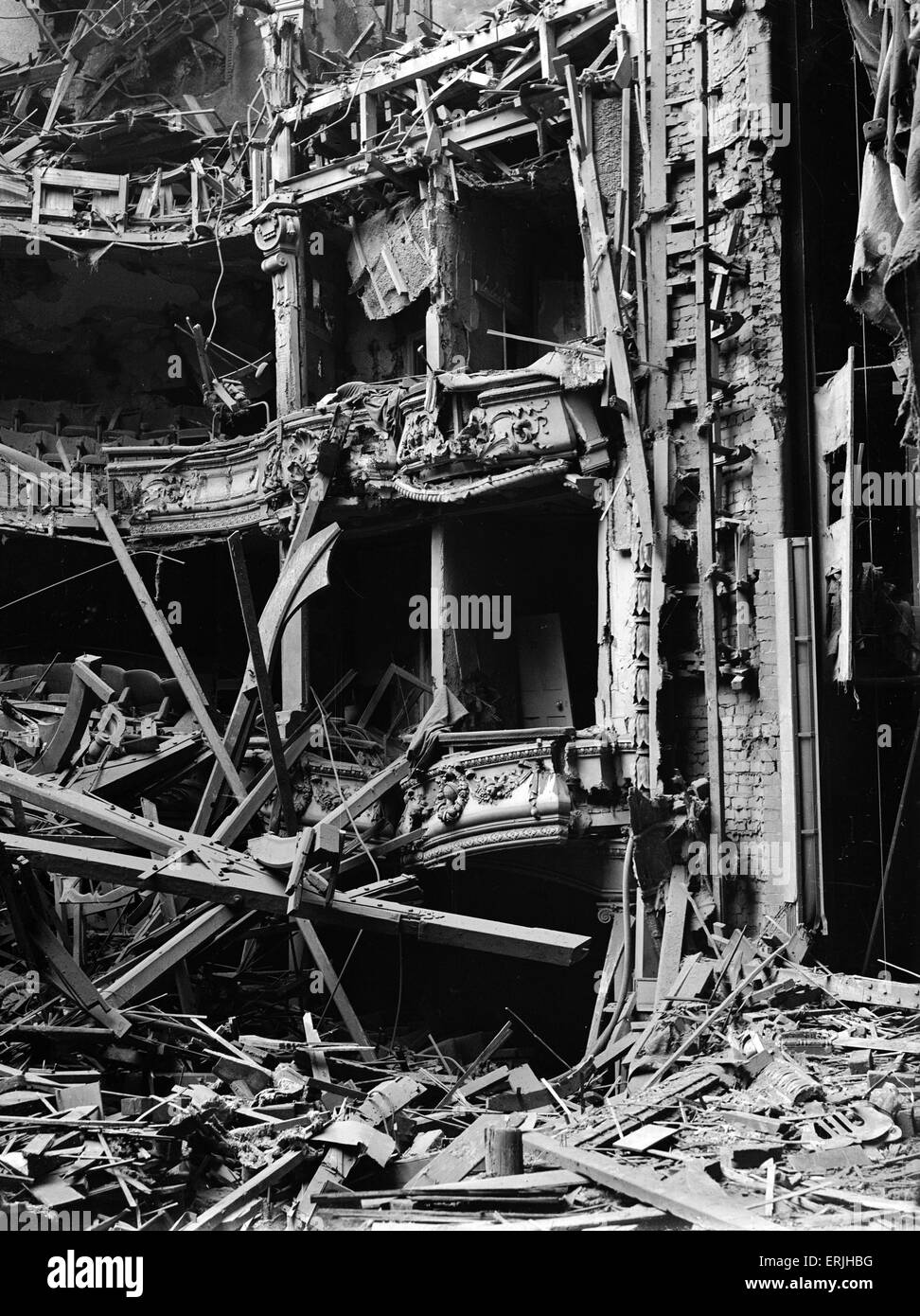 The Prince of Wales Theatre, Broad Street, Birmingham,  was a casualty of one of the first air raids over Birmingham when it took a direct hit on the 9th of April 1941, completely destroying the auditorium and interior. Pictured 10th April 1941. Stock Photo